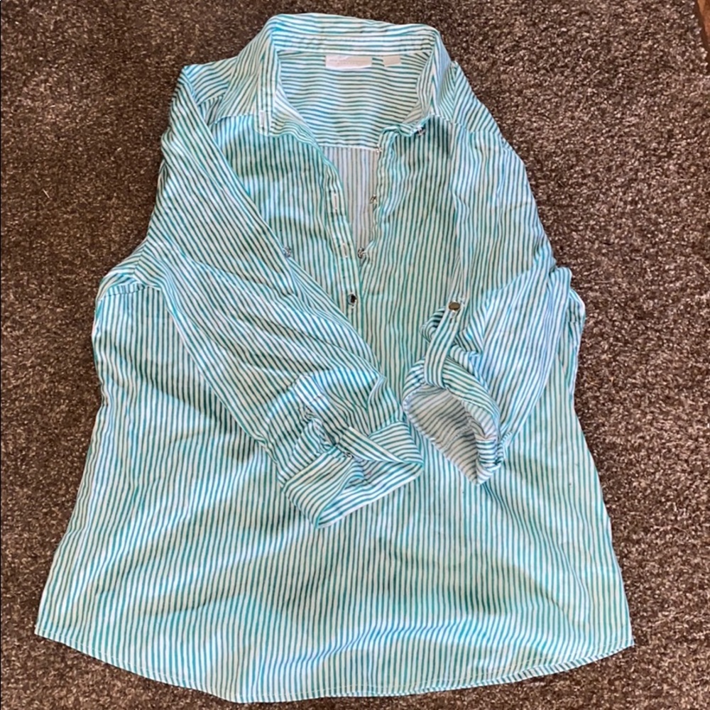 I am selling a blue and white striped shirt with a